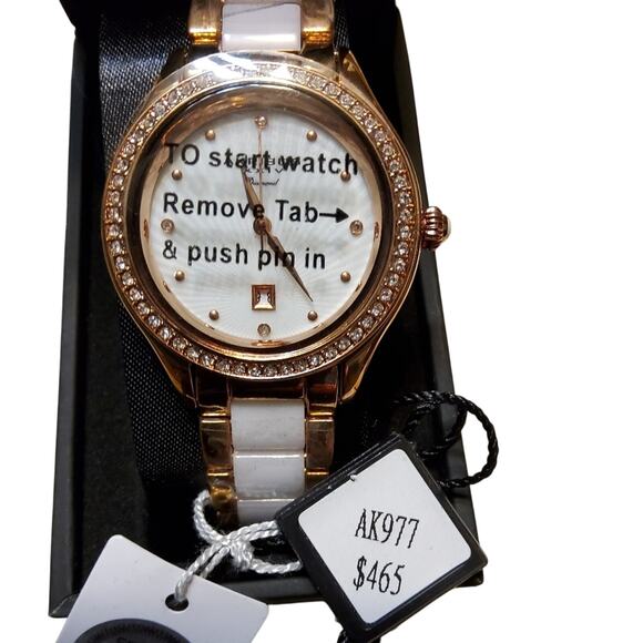 Women's Watch Akribos XXIV Diamond Oyster Quartz Rose Gold Swarovski Crystals - Picture 5 of 5